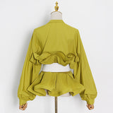 Toloer All-Match Shirt Female Spring 2024 New Standing Collar Long Sleeve Pleated Flounces Careful Machine Lace Top-Outfit