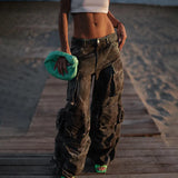 Toloer Design Street Style High-Waisted Wide-Leg Pants Spring 2024 New Fashion Tie-Dye Camouflage Multi-Pocket Cargo Pants-Outfit