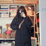 Black Down Cotton Clothes Female In The Long Style 2024 Winter Dress New Thickened Cotton-Padded Jacket Middle Drama Art Examination Students Over The Knee Coat-Outfit
