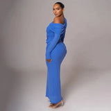 Draped Off-Shoulder Long Sleeve Top And Maxi Skirt Set-Outfit