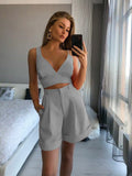 New Spring Summer Women's Suit Solid Color Two-piece Sexy Slim Tube Top High Waist Shorts 2 Piece Set Shorts and