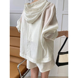 Sleeve Hooded Silk Sunscreen Hoodies + Shorts White Gray Women's Summer Thin Outdoor Two Piece