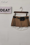 Fashion Women Mini Skirt Low Elastic Folds Contract Color Zipper Spliced Slim Cotton Skirts Summer 2023 New Tide