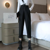 Graduation Party Office Lady One Suspender Suit Pants Women Loose Casual Chic Trousers High Waist OL Street Fashion Overalls