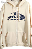 Star Letter Print Hoodie Women Zip Up Long Sleeve Loose Jackets Harajuku Casual Gothic Y2K Grunge Men Hooded