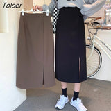 Skirts Women Korean Style Solid Ladies Design Temperament Autumn Feminino Side-slit All-match Leisure New College