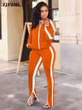 Winter Two Piece Set Tracksuit For Women Long Sleeve Striped Coat And Skinny Pants Sweat Suits Casual Sportswear