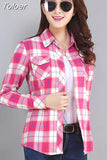 2023 New Vintage Plaid Blouses Shirt Cage Female Long Sleeve Casual Slim Women Big Size Shirt Office Lady Tops