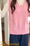 Vintage knitted Sweater Vest Women V-neck Fashion Sweater Pullover Solid Sleeveless Tops For Women Autumn