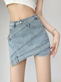Fashion Women's Denim Shorts Patchwork Irregular High Waist Distressed Fake 2 Pcs Cotton Shorts Spring 2023 New