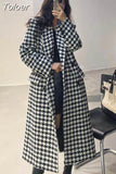 Jacket Women Winter New Korean Fashion Double Breasted Houndstooth Long Overcoat Thick Warm Woolen Coat ropa