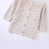 Spring Artificial Jewelry Button Decoration Round Neck Knitted Coat 5802117-Outfit