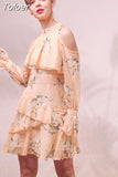 Philosophy 2023 Autumn Elegant Women Ruffles Yellow Dress Fashion Ladies Chiffon Dresses Party Girls Chic Floral