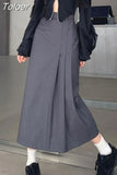 Irregular Long Skirt Women Vintage Y2K High Waist A-line Patchwork Pleated Skirt School Casual 90s Streetwear