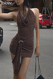 Draped Cowl Neck Halter Dresses Womens Clothing Summer 2023 Coquette Y2k Sexy Backless Mini Dress Clubwear