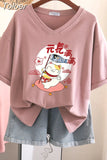 100% Cotton M-6XL T Shirt Japanese Cartoon Anime Tshirt Short Sleeve Women's Top Summer Couple V Neck Oversized T