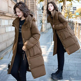 Winter New Hooded Cotton-Padded Suit Korean Version Of The Large Size Long Loose Over The Knee Thick Padded Clothes Bread Coat-Outfit