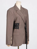 Toloer Jacket Female 2024 Autumn Dress New Fashion Temperament Side Belt Waist Advanced Sense Splicing Long-Sleeved Suit-Outfit