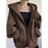 Solid Color Pullover Zip Up Oversized Hoodie-Outfit