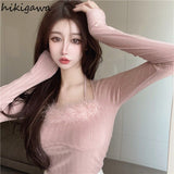Blusas Mujer De Moda Fashion Woman Tshirts Sexy Slash Neck Long Sleeve Tunic T-shirts Korean Tees Temperament Y2k