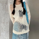 Gothic Hollow Out Sweater Hole See Through Oversized Knitted Pullovers Emo Streetwear Grunge Clothes Y2k Tops