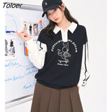 Women Sweatshirts 2022 Winter Long Sleeve Polo Neck with Zipper Hoodies Vintage Print Casual Streetwear