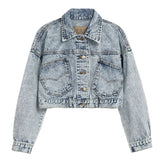2022 Spring And Autumn New Korean Version Of Students Retro Hong Kong Flavor Loose Short Versatile Jacket Denim Jacket-Outfit