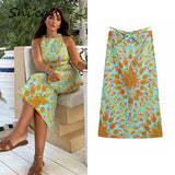 Paisley Print Midi Skirt Summer High Waist Lace Up Split Sexy Faldas Femme Jupes longues Za 2021 Women Fashion Boho