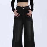 Vintage Dark Wash Patchwork Wide Leg Jeans-Outfit