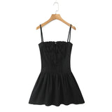 Cami Buttoned Style Pleated Tie Up Mini Dress-Outfit