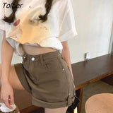 Crimping Shorts Denim Women High Waist Simple Korean Style A-line Ulzzang Vintage Students All-match Fashion