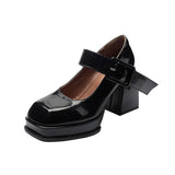 Graduation party Patent Leather Black Shoes Women Punk Chunky Designer Platform Mary Janes Heels Square Toe Goth High Heels Women Pumps Plus
