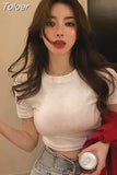 Crop top Harajuku t-shirt female Sexy anime Goth white brown Pure color cotton 2023 spring and summer new fashion women
