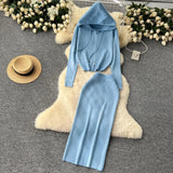 And Winter Casual Suit Female Fashion Hot Diamond Hooded Zip Open Shirt Sweater Jacket Knitted Hip