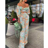 Y2K Casual Chic Women Summer Tracksuit 2021 Pants Set Floral Print Shirt Tops And High Waist Pants Long Two Piece