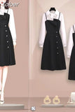 Summer New Polo Long Sleeve Asymmetric Spliced Chiffon Shirt Office Temperament Mini Party Dress Elegant Women's