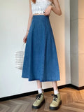 VAREY LIN New Spring Summer High Waist Denim Skirts Women Fashion Patchwork A-line Jeans Skirts Lady Casual Slim Blue