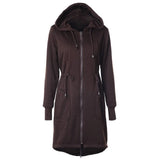 Women Parkas Winter Fashion Hooded Long Coats Women Clothing Zip-Up Outerwear Waist Drawstring Pockets Casual