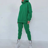 Print Fleece Women Hoodie 2 Pieces Set Full Sleeve Hooded Top Jogger Long Sweatpant Women's Tracksuit Loose Casual
