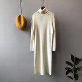 Women's Turtleneck Striped Ribbed Pit Knitted Sweater Dress 2022 Winter Korean Long Midi