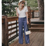 Pants Women Button Decor High Waist Wide Leg Pants Elegant Loose Trousers Korean Fashion