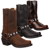 Men Cowboy Western Boots Fashion Flat Heel Shoes Low Heel Casual Mid Calf Tall Faux Leather Boots Square Toe