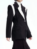 Fashion Women's Blazer Notched Collar Slim Waist Long Sleeve Contrast Color Spliced Suit Jackets Autumn 2023 New