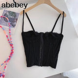 Embroidery Lace Women Camis Tops Women Corset Bralette Cami Front Buttons Crop Cute Vest Elegant French Chic Party