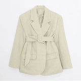 Women Autumn Winter Wool Coats With Belt Casual Turn Down Collar Long Sleeve Pocket Outerwear Female Elegant Office