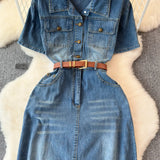 Hong Kong Style Denim Dress Woman 2025 Summer New High-End Temperament To Show Thin Long