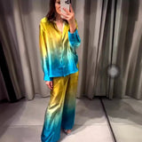 Summer Tie-Dye Silk-Stained Shirt Trousers