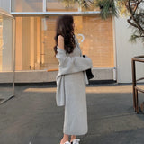 Piece Dress Set Women Casual Knitted Suits Korean Fashion Y2k Slim Pure Collor Sweater Dress Sets Party 2021 Autumn