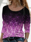 Long Digital Printing Sleeve Loose Neck Casual Pullover Print