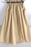 Autumn Cotton Midi Skirt Women Korean Style Elegant Temperament Mid-Length School High Waist A Line